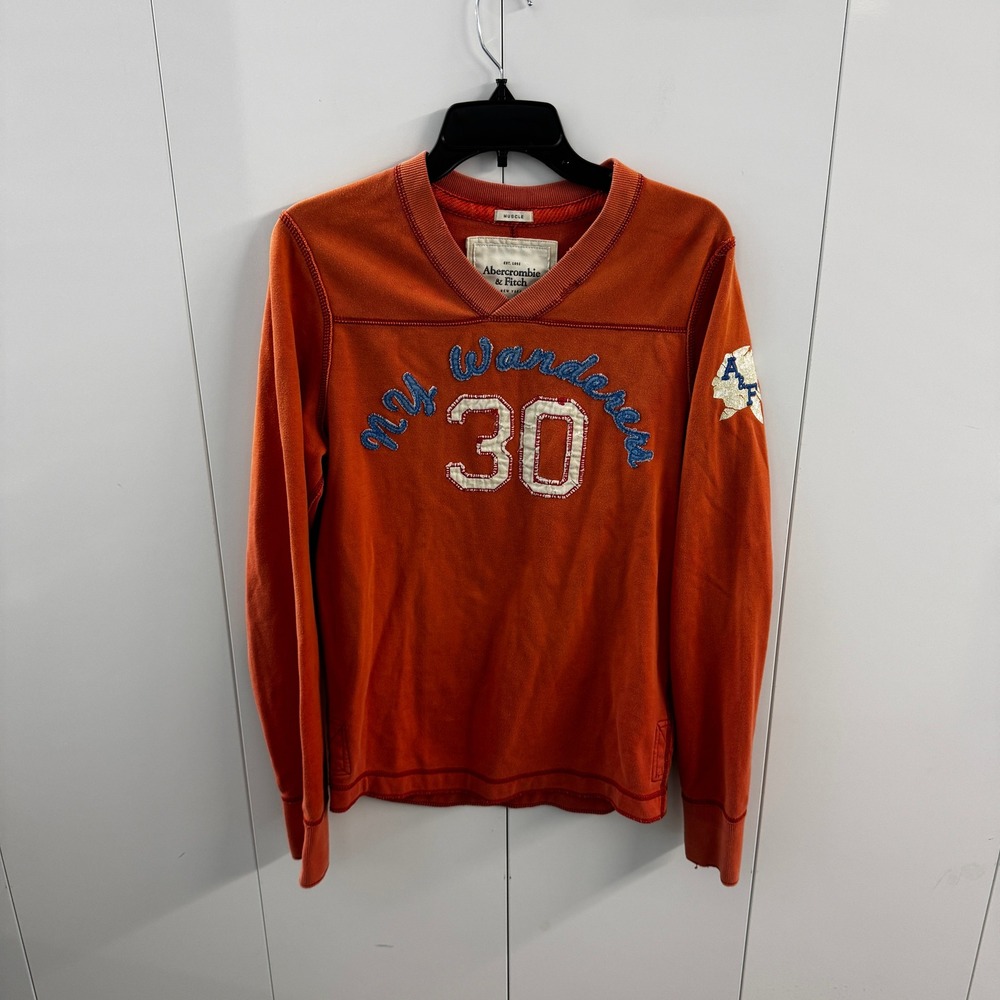 Vintage Abercrombie & Fitch NY Wanderers 30 Muscle Fit Sweatshirt Orange Y2K L